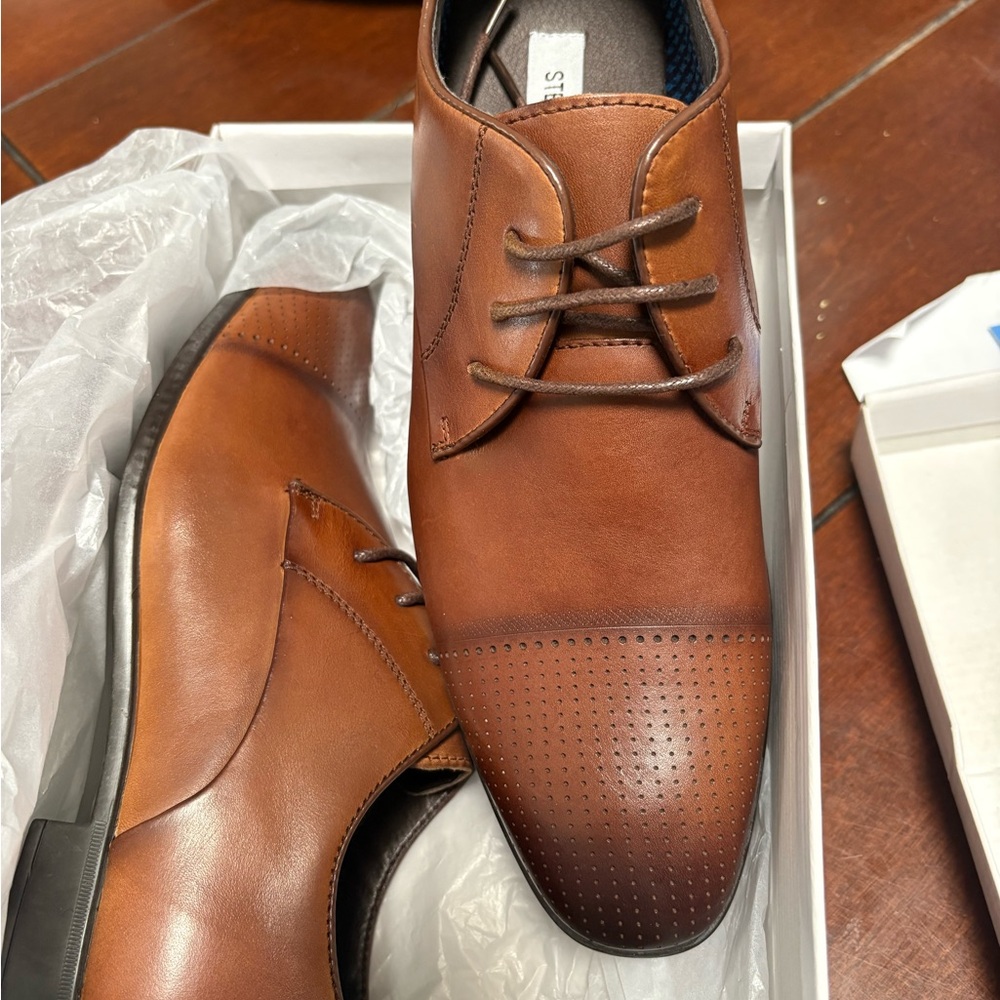 Classic Men’s Brown Leather Cap-Toe Derby Shoes SIZE 9